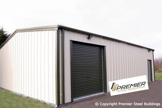 A white building showing Premier Steel's logo